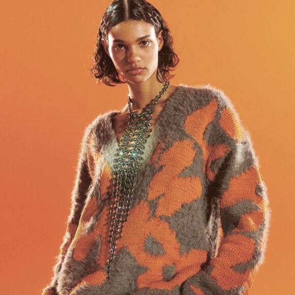 H&M Studio A/W 2021 Chunky-Knit Acrylic V-Neck Jumper Sweater Oversized Small - Picture 2 of 11